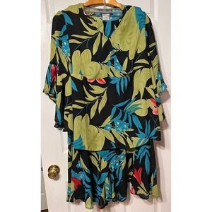Russell Kemp Woman Tropical Floral Skirt Set 2pc Black Green Blue Pink 14/16